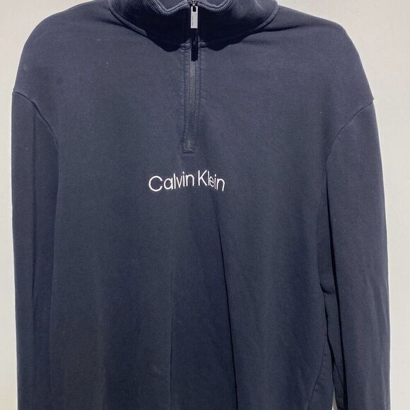 Calvin Klein Men's Navy Blue High Neck Quarter Zip Sweatshirt Size Large - Picture 1 of 10